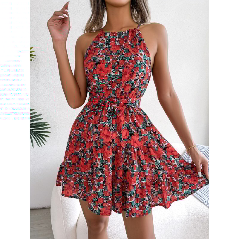 Casual Women Summer Floral Print Ruffle Halter Dress Perfect For Warm Weather 8
