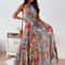 Fashionable Bohemian-Style Printed Backless Suspender Long Dress for Women, Sexy and Elegant Summer Dress, Trendy Boho