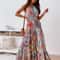 Fashionable Bohemian-Style Printed Backless Suspender Long Dress for Women, Sexy and Elegant Summer Dress, Trendy Boho