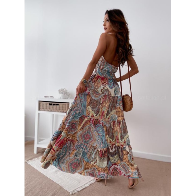 Fashionable Bohemian-Style Printed Backless Suspender Long Dress for Women, Sexy and Elegant Summer Dress, Trendy Boho