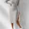 Casual Long Sleeve Scoop Neck Midi Dress Womens Plain Split Thigh Ribbed Bodycon Dress For Fall And 0