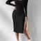 Casual Long Sleeve Scoop Neck Midi Dress Womens Plain Split Thigh Ribbed Bodycon Dress For Fall And 2