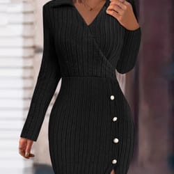 solid color v-neck fitted bodycon long sleeve dress for women, new autumn and winter style from europe and america