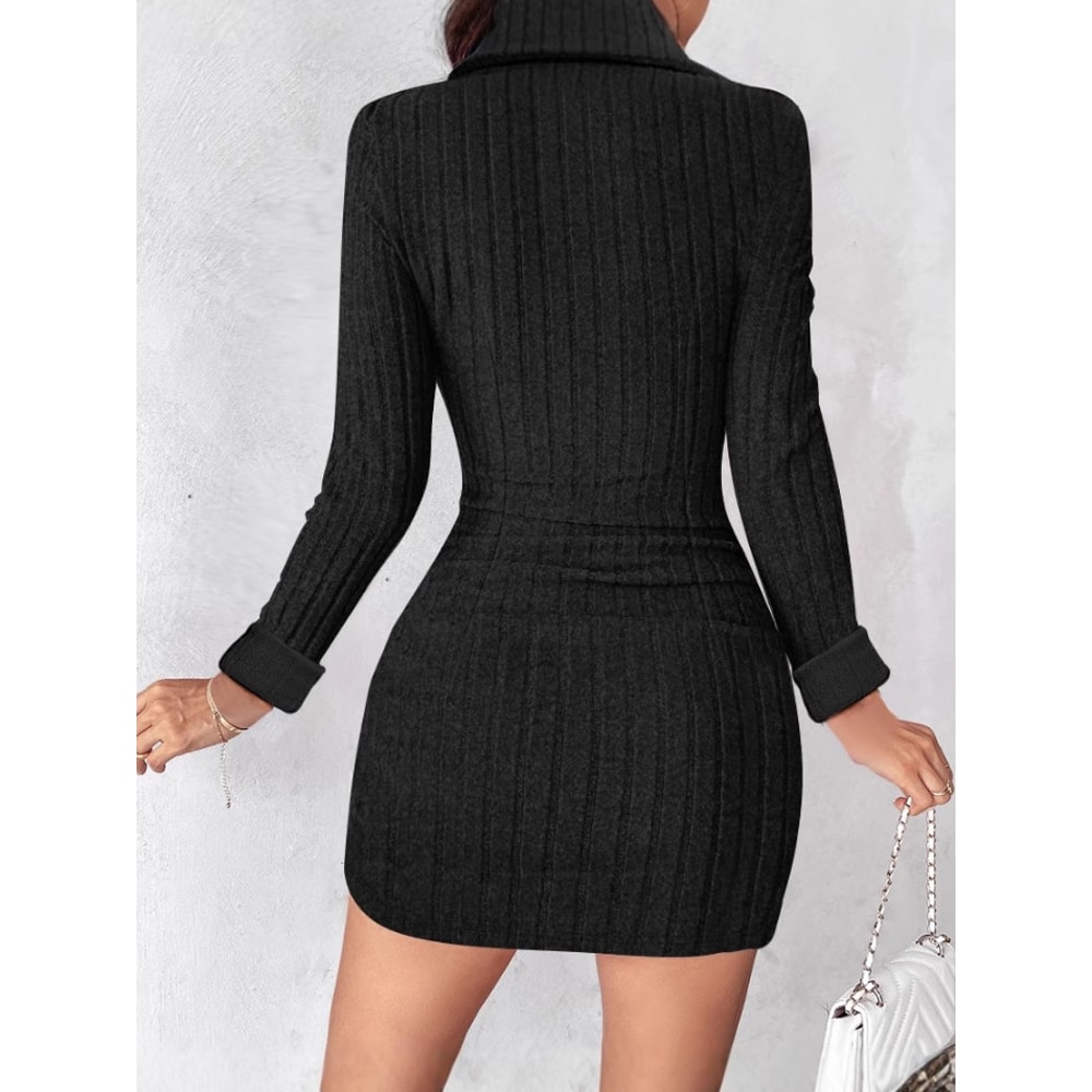 Solid color V-neck fitted bodycon long sleeve dress for women, new autumn and winter style from Europe and America