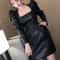 Women Spring Autumn Retro Black Faux Leather Mini Dress Puff Sleeve Square Neck Sheath Dress 0