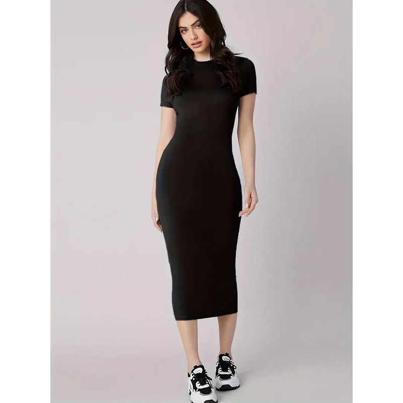 Womens Sexy Slim Fit Dress With Colored Lipprint Letter Print Round Neck Short Sleeve For Spring An 0