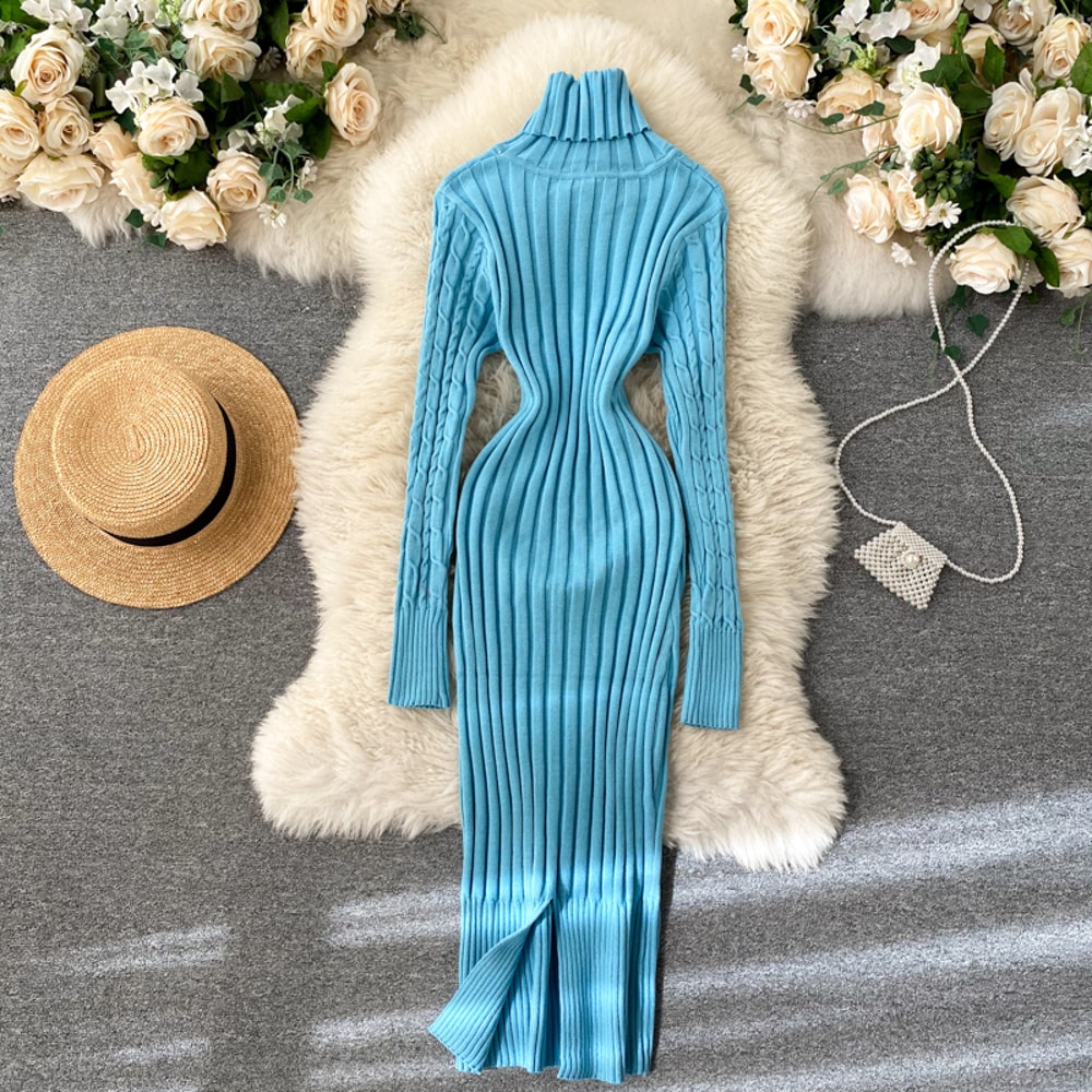Knitted Dresses Long Sleeve Sheath Bodycon Dress for Women