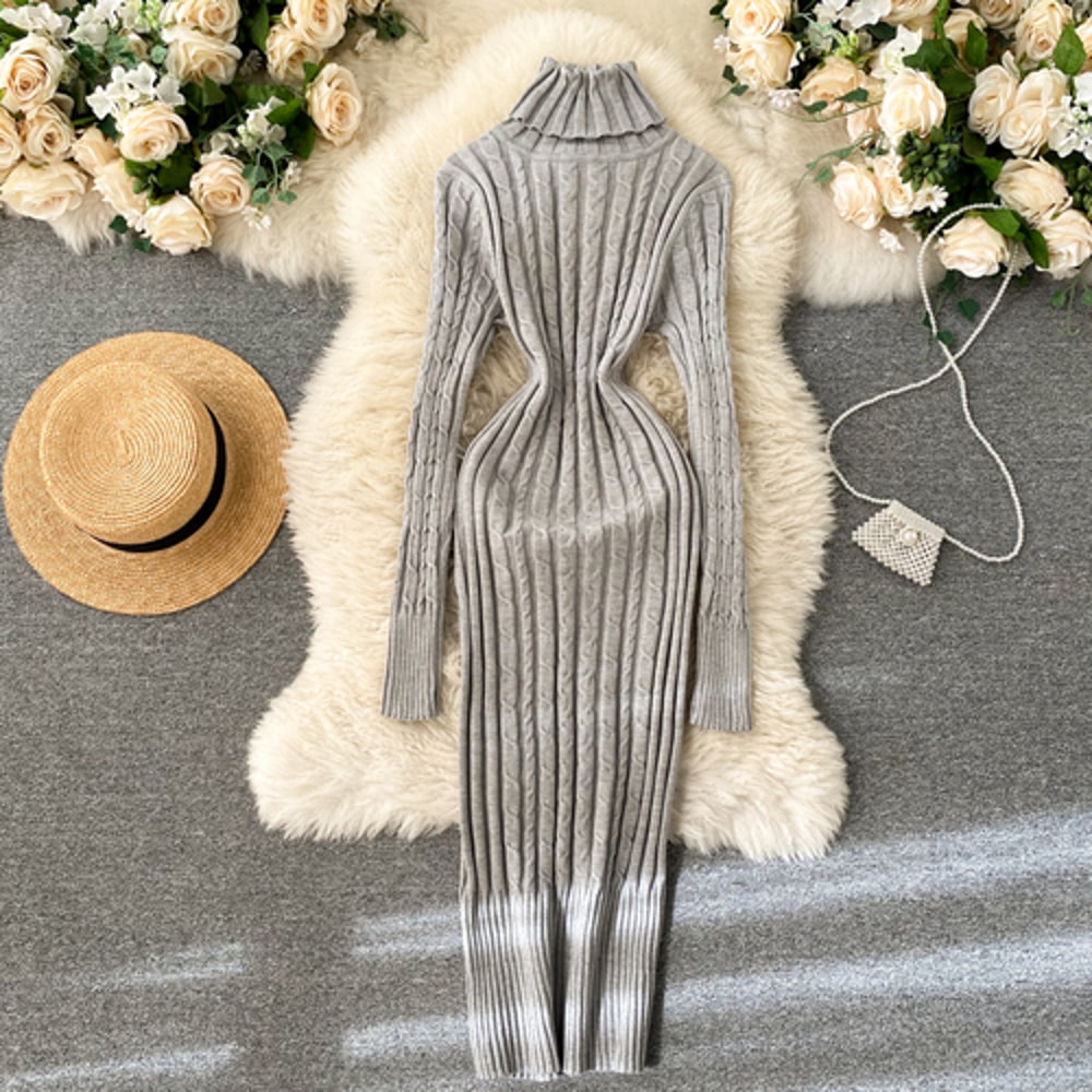 Knitted Dresses Long Sleeve Sheath Bodycon Dress for Women
