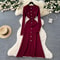 Luxury Office Lady Fashion Aesthetic Patchwork Knitted Maxi Dress Autumn Winter Sweater Shirt Dress 6