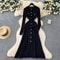 Luxury Office Lady Fashion Aesthetic Patchwork Knitted Maxi Dress Autumn Winter Sweater Shirt Dress 7