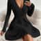Casual Long Sleeve Scoop Neck Midi Dress for Fall and Winter, Women's Plain Split Thigh Ribbed Bodycon Dress