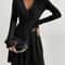 Casual Long Sleeve Scoop Neck Midi Dress for Fall and Winter, Women's Plain Split Thigh Ribbed Bodycon Dress