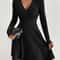 Casual Long Sleeve Scoop Neck Midi Dress for Fall and Winter, Women's Plain Split Thigh Ribbed Bodycon Dress