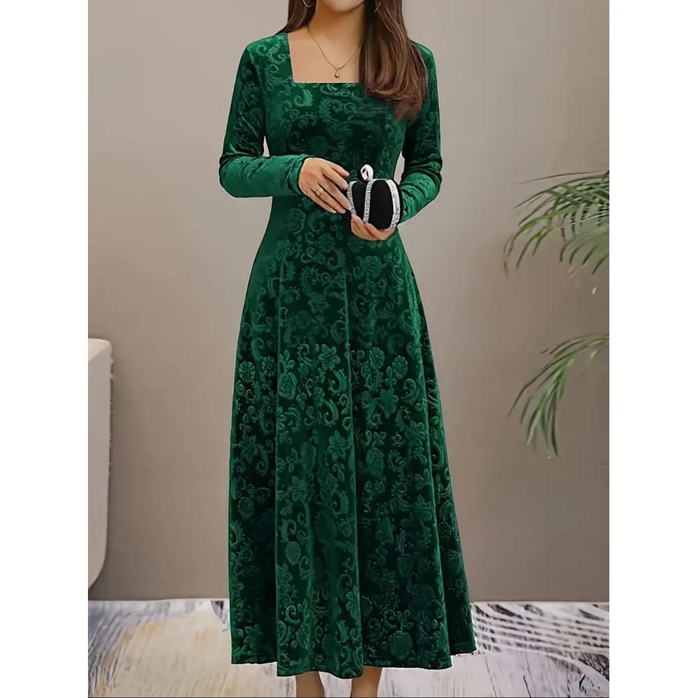 Elegant Plus Size Womens Bohemian Long Sleeve Dress In Korean Fleece Fabric 0