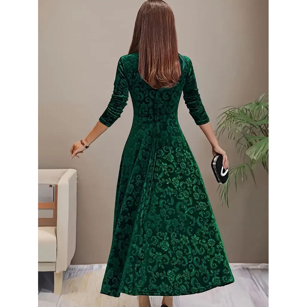 Elegant Plus Size Womens Bohemian Long Sleeve Dress In Korean Fleece Fabric 3