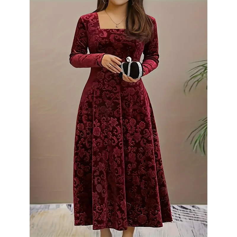 Elegant Plus Size Womens Bohemian Long Sleeve Dress In Korean Fleece Fabric 4