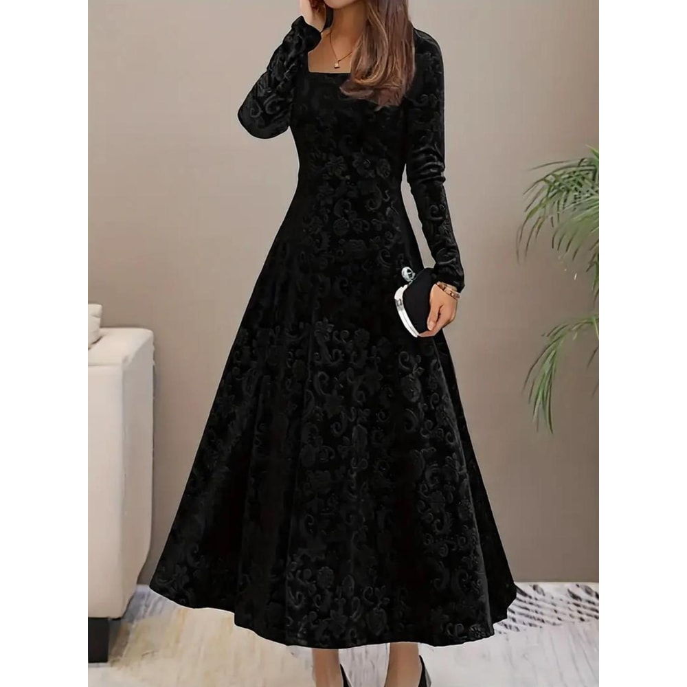Elegant Plus Size Womens Bohemian Long Sleeve Dress In Korean Fleece Fabric 5