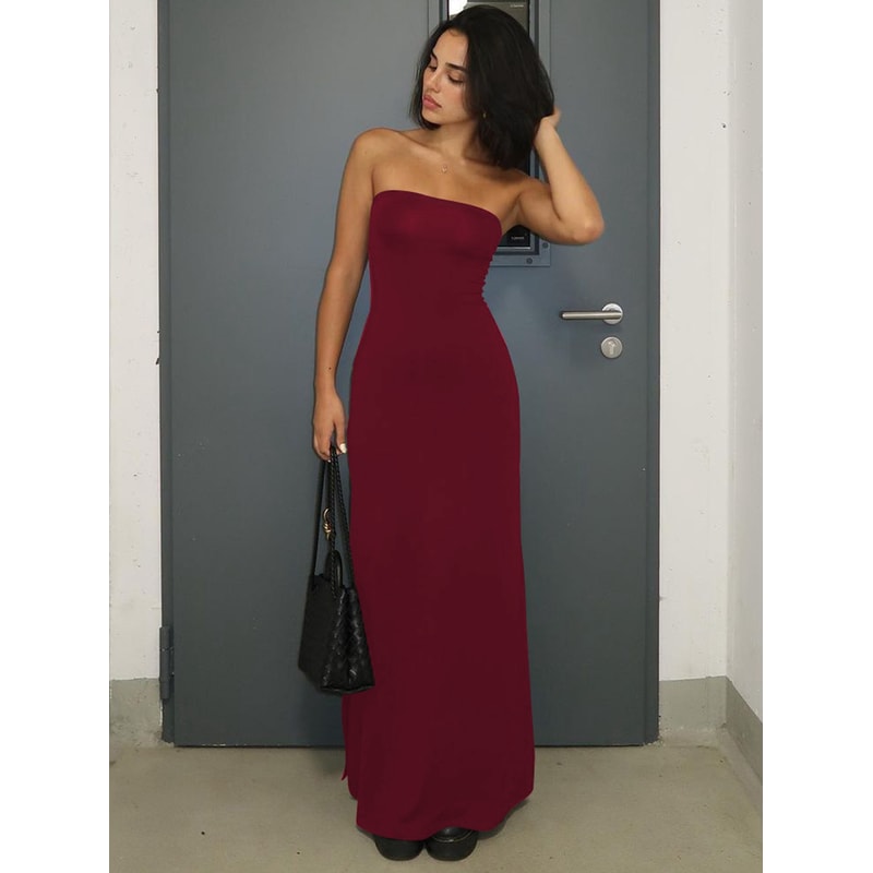 Elegant Black Strapless Long Sleeve Sexy Bodycon Maxi Dress Women Evening Party Dress For Fall And 6