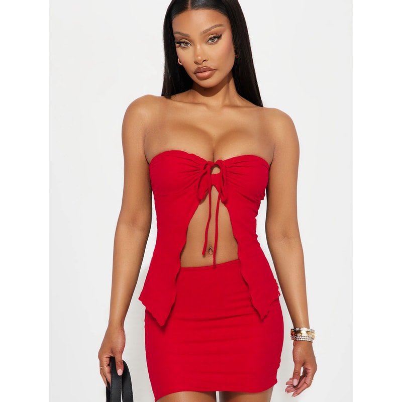 Fashion Casual Womens Solid Color Tube Top And Skirt Set Sleeveless Bodycon Skirt For Daily Outdoor 2