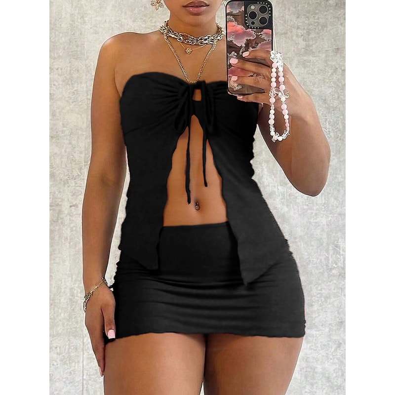 Fashion Casual Womens Solid Color Tube Top And Skirt Set Sleeveless Bodycon Skirt For Daily Outdoor 5