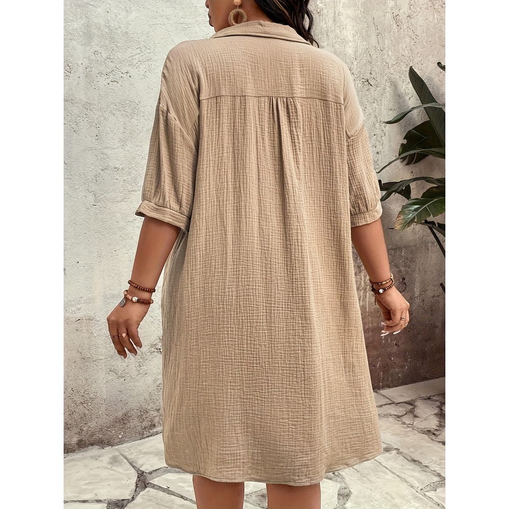 Casual Loose Womens Shirt Dress With ButtonUp Collar Short Sleeve Straight Cut Outdoor Commute Dres 1