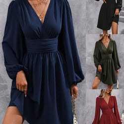 women winter neck lantern sleeve dress, knit dress with waist shirring, bodycon maxi