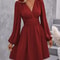Women Winter Neck Lantern Sleeve Dress, Knit Dress with Waist Shirring, Bodycon Maxi