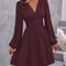 Women Winter Neck Lantern Sleeve Dress, Knit Dress with Waist Shirring, Bodycon Maxi