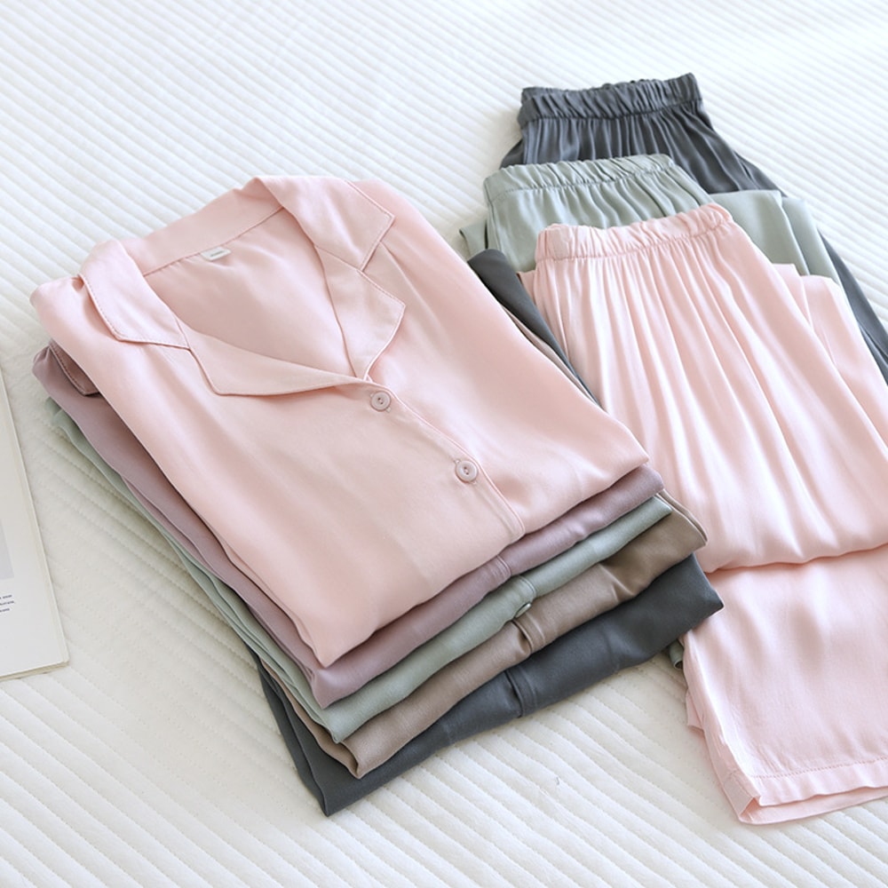 Spring Pajama Sets Men And Womens Cotton Silk Pajamas Long Sleeved Pants Thin Satin Home Clothing P 1