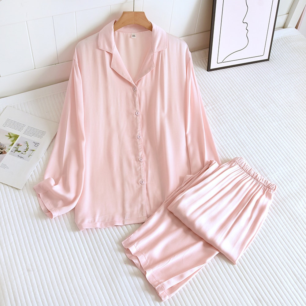 Spring Pajama Sets Men And Womens Cotton Silk Pajamas Long Sleeved Pants Thin Satin Home Clothing P 4