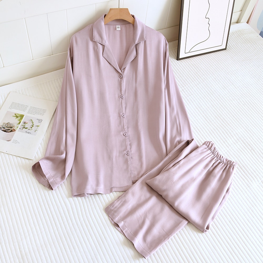 Spring Pajama Sets Men And Womens Cotton Silk Pajamas Long Sleeved Pants Thin Satin Home Clothing P 6
