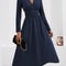 Waist Shirring Bodycon Long Maxi Dress with Fall Winter Overlap V-Neck Design