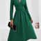 Waist Shirring Bodycon Long Maxi Dress with Fall Winter Overlap V-Neck Design
