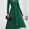 Waist Shirring Bodycon Long Maxi Dress with Fall Winter Overlap V-Neck Design