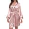 Womens Sexy Satin Robe Long Sleeve Kimono Belted V Neck Sleepwear Bridal Loungewear Short Dressing 0