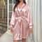 Womens Sexy Satin Robe Long Sleeve Kimono Belted V Neck Sleepwear Bridal Loungewear Short Dressing 4