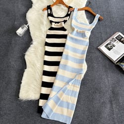 stripe summer elastic split bodycon dress, sexy beach vacation sundress, women casual slim pencil, maxi long dress, warm
