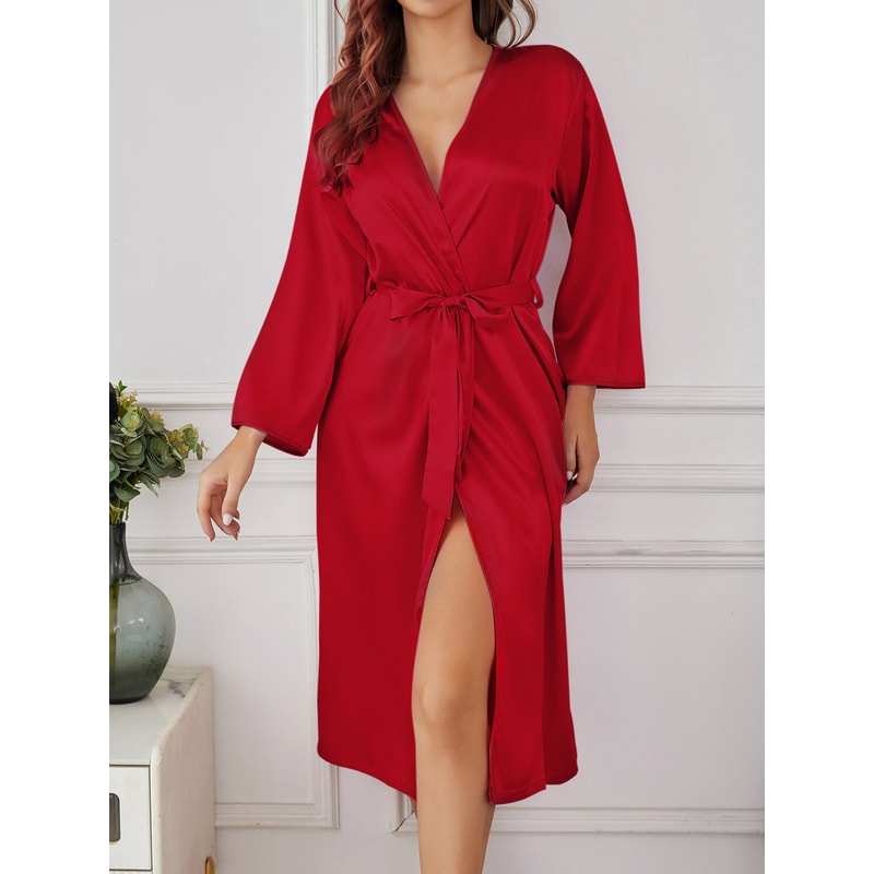 Women Summer Homewear Solid Color Thin Long Sleeve Nightgown Soft Draping Casual Loungewear Outerwe 3