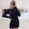 Elegant Long Sleeve Mini Dress, Solid Bodycon Sheath Turtleneck Knitted Dress