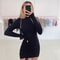 Elegant Long Sleeve Mini Dress, Solid Bodycon Sheath Turtleneck Knitted Dress