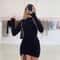 Elegant Long Sleeve Mini Dress, Solid Bodycon Sheath Turtleneck Knitted Dress