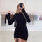 Elegant Long Sleeve Mini Dress, Solid Bodycon Sheath Turtleneck Knitted Dress