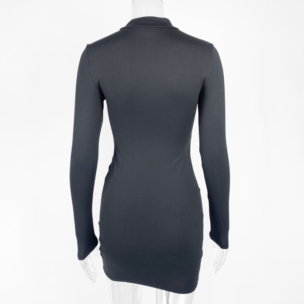 Elegant Long Sleeve Mini Dress, Solid Bodycon Sheath Turtleneck Knitted Dress