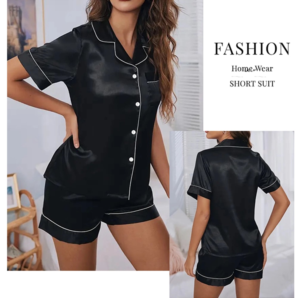 Women Pajama Set ButtonDown Pajama Homewear Sleepwear Shorts Loungewear 1