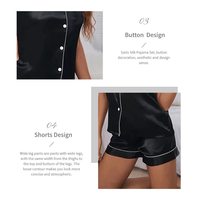 Women Pajama Set ButtonDown Pajama Homewear Sleepwear Shorts Loungewear 3