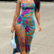 Women Summer Sexy Suspender Long Dress Split Printing TieUp Fashionable Elegant Club Beach Party Cl