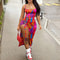 Women Summer Sexy Suspender Long Dress Split Printing TieUp Fashionable Elegant Club Beach Party Cl