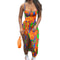 Women Summer Sexy Suspender Long Dress Split Printing TieUp Fashionable Elegant Club Beach Party Cl