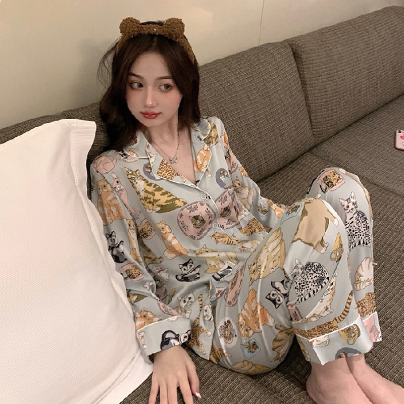 Women Cartoon Sleepwear Autumn Winter Pajamas Long Sleeve Long Trousers HomeWear Loungewear Nightwe 4