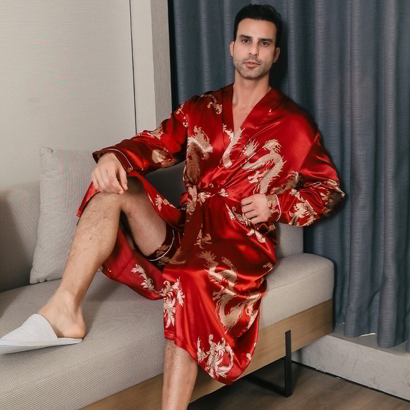 Silk Mens Pajama Oversized Long Sleeved Bathrobe Ice Silk Spring Autumn Home Clothing For Summer 5